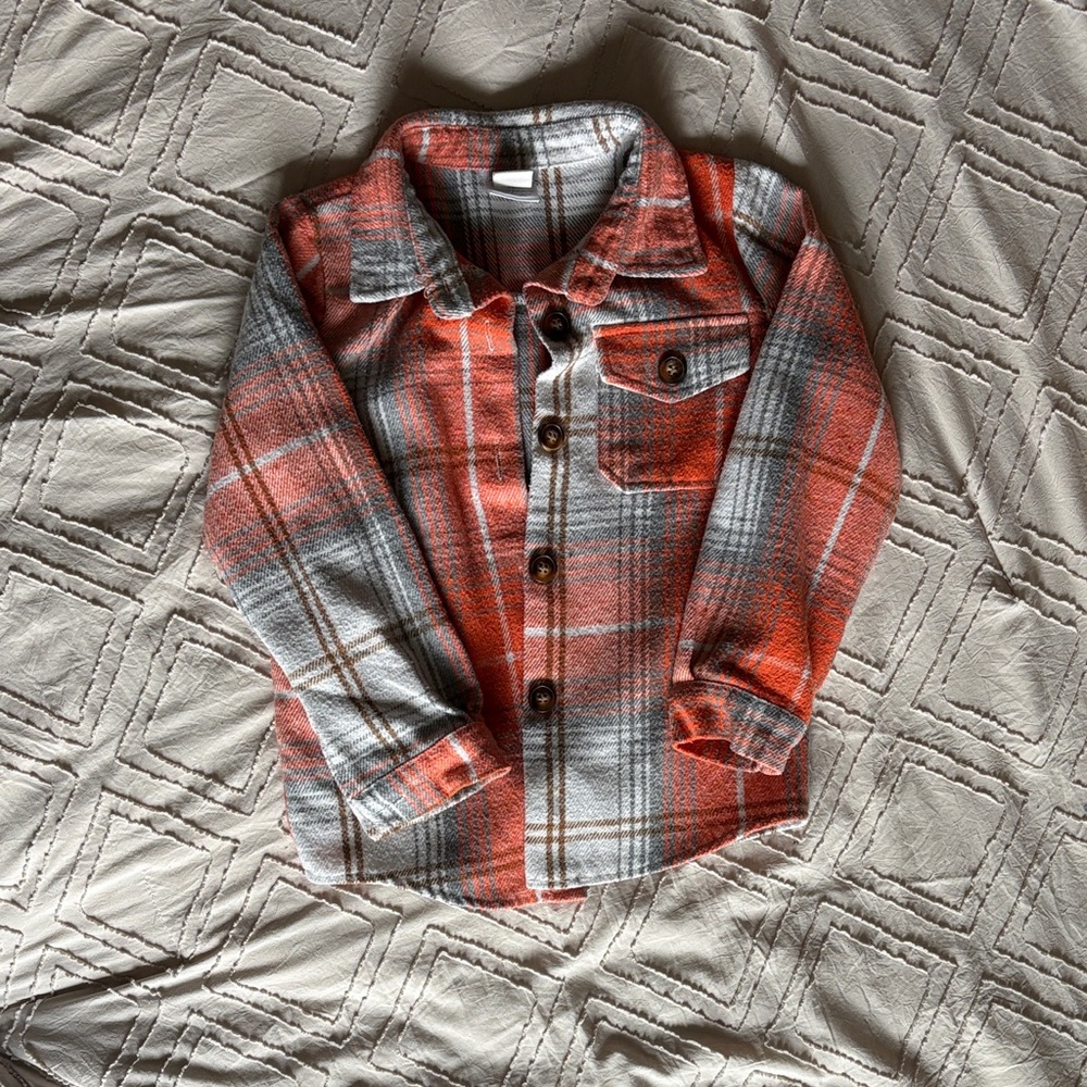 Kids Orange Plaid Button-Up Shacket